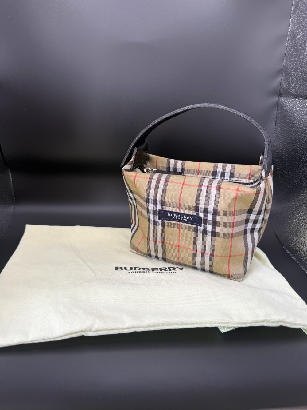 Burberry Small Nova Check Tote in Beige with Black Trim